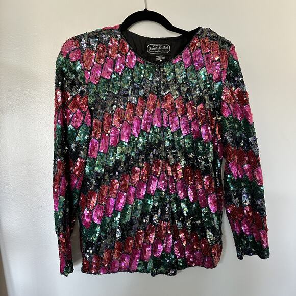 Vintage Jean for Joseph Le Bon Silk Sequin Beaded Evening Jacket Medium Cruise - Picture 2 of 11